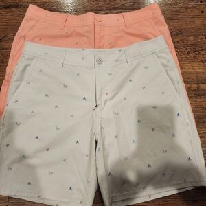 Huk Men's Shorts in Coral and Light Gray